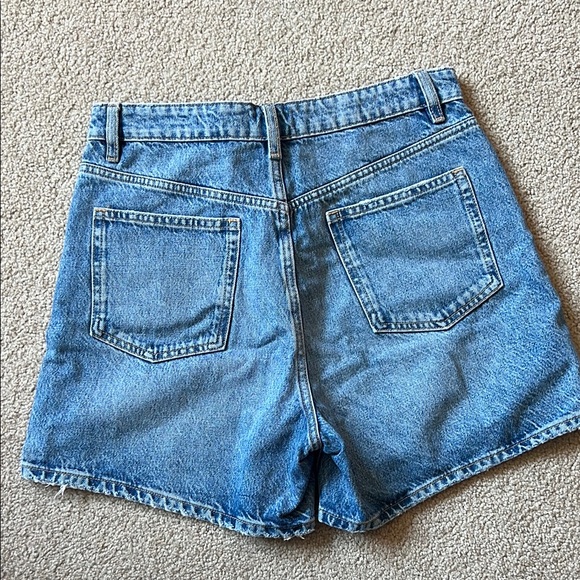 Zara Blue Jean Shorts High-Waisted Raw Hem - Picture 4 of 5